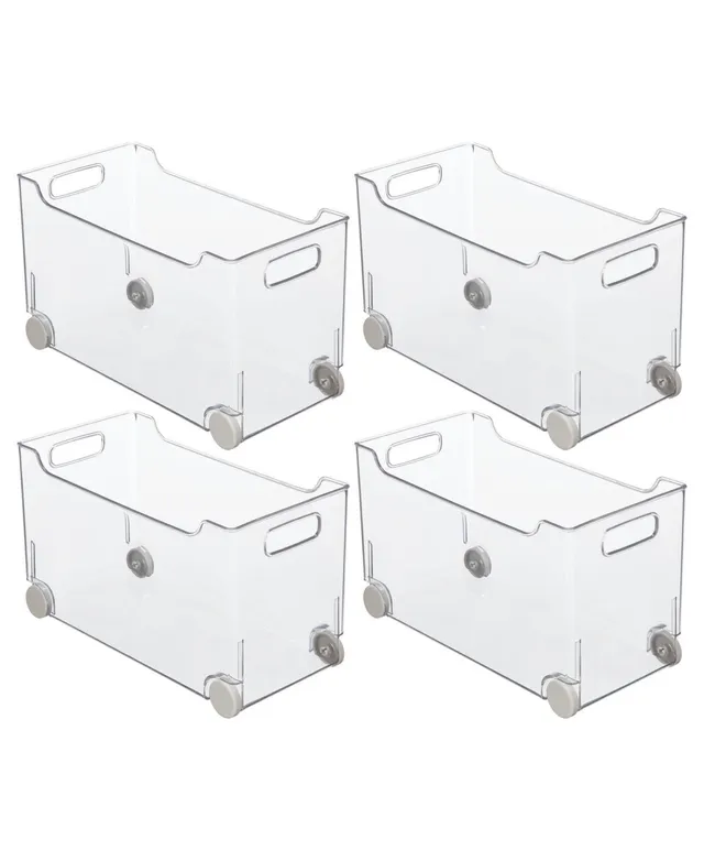 mDesign Plastic Kitchen Storage Bin, Rolling Wheels/Handles, 4 Pack,  Clear/Gray