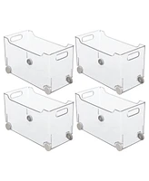 mDesign Plastic Kitchen Storage Bin, Rolling Wheels/Handles, 4 Pack, Clear/Gray