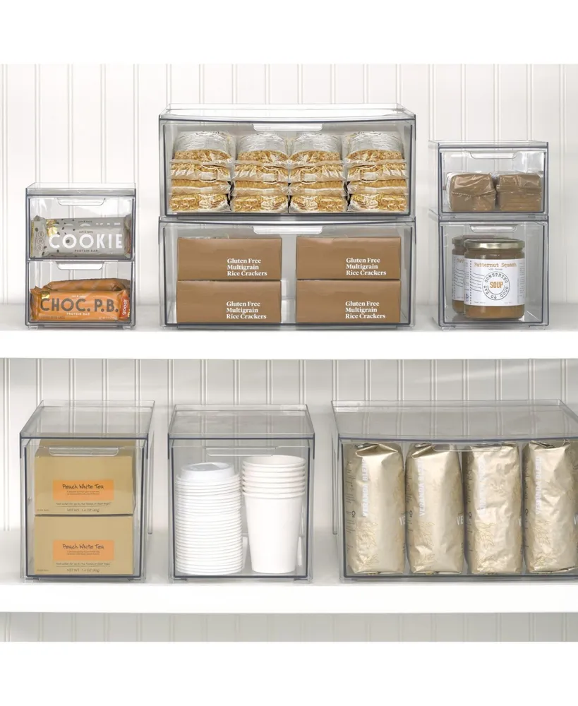 mDesign Stacking Plastic Storage Kitchen Bin - 2 Pull-Out Drawers, 8 Pack, Clear