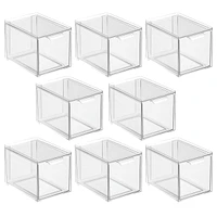 mDesign Plastic Stackable Kitchen Pantry Organizer with Drawer - 8 Pack - Clear