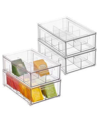 mDesign Plastic Kitchen and Pantry Organizer with Divided Drawer - Pack