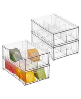 mDesign Plastic Kitchen and Pantry Organizer with Divided Drawer - 4 Pack, Clear