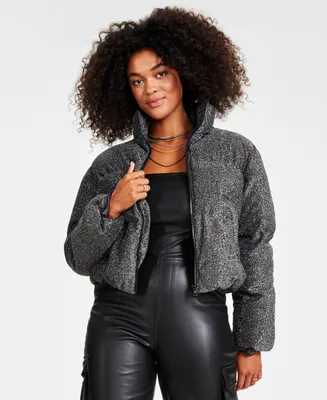 Bar Iii Women's Sparkle Cropped Puffer Jacket, Created for Macy's