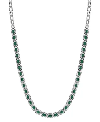 Emerald (4 ct. t.w.) & Diamond Baguette Halo 17" Collar Necklace 14K White Gold (Also Ruby Sapphire)