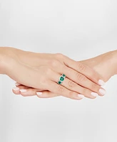 Grown With Love Lab Grown Emerald (2-1/4 ct. t.w.) & Lab Grown Diamond (1/3 ct. t.w.) Three Stone Halo Statement Ring in 14k Gold