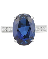 Grown With Love Lab Grown Sapphire (7-7/8 ct. t.w.) & Lab Grown Diamond (3/8 ct. t.w.) Oval Ring in 14k White Gold