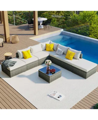 Simplie Fun 8-Pieces Outdoor Patio Furniture Sets, Garden Conversation Wicker Sofa Set, Single Sofa
