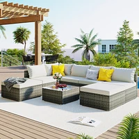 8-Pieces Outdoor Patio Furniture Sets, Garden Conversation Wicker Sofa Set, Single Sofa