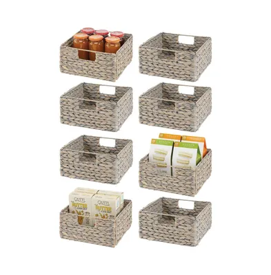 mDesign Woven Hyacinth Kitchen Basket Organizer with Handles - 8 Pack