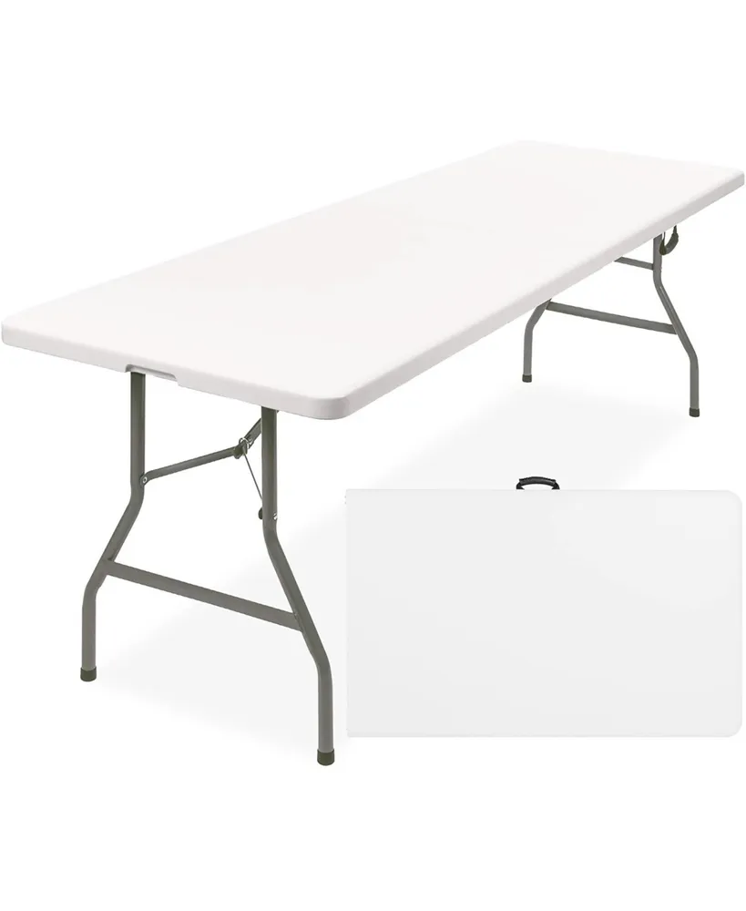 Sugift 8 ft. White Fold-in-Half Steel Outdoor Picnic Folding Table