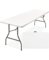 Sugift 8 ft. White Fold-in-Half Steel Outdoor Picnic Folding Table