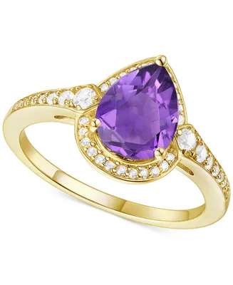 Amethyst (1-1/3 ct. t.w.) & Lab-Grown White Sapphire (1/4 Halo Ring 14k Gold-Plated Sterling Silver (Also Additional Gemstones)