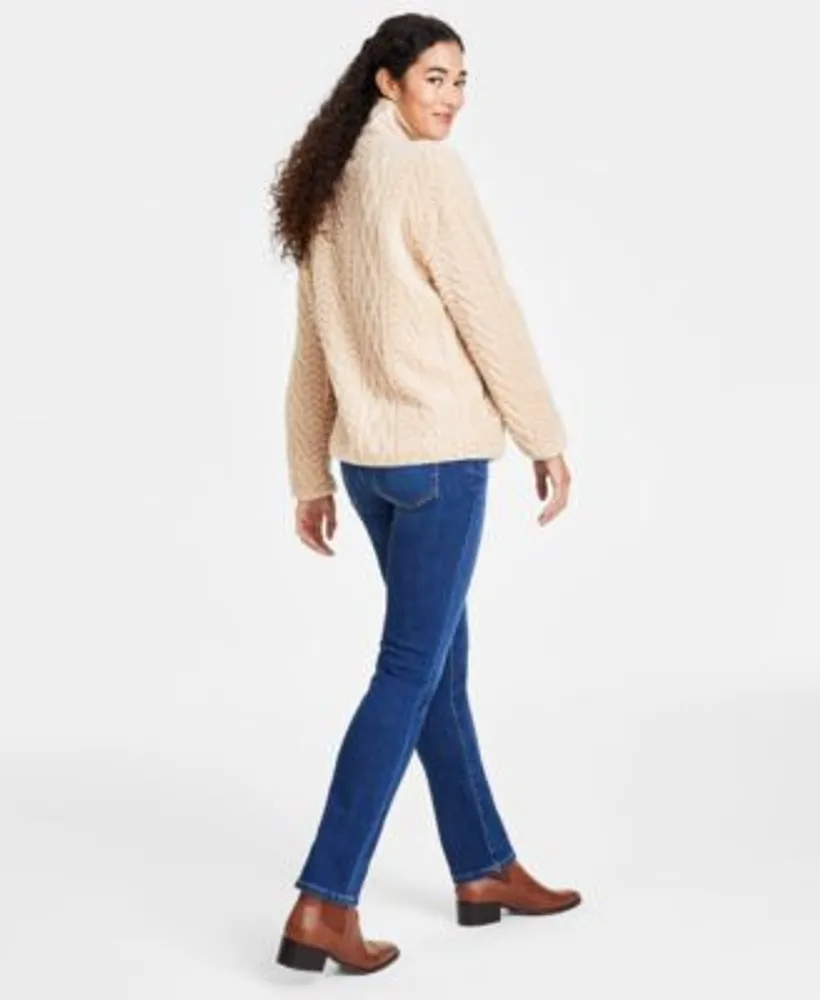 Tommy Hilfiger Womens Cable Knit Mock Neck Coat Straight Jeans