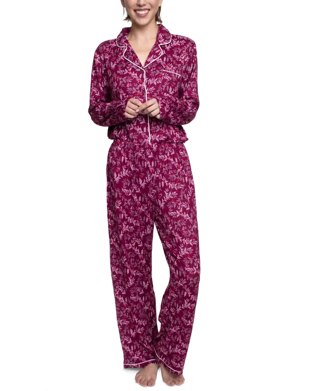 Cuddl Duds Women's 2-Pc. Printed Notched-Collar Pajamas Set