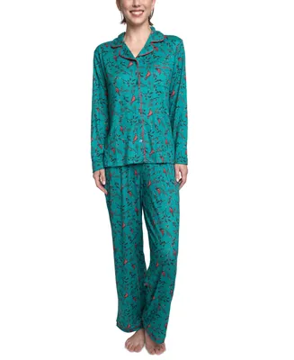Hanes Women's 2-Pc. Notched-Collar Printed Pajamas Set