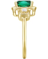 Lab-Grown Emerald (1 ct. t.w.) & White Sapphire (1/2 Halo Statement Ring 14k Gold-Plated Sterling Silver (Also Additional Ge