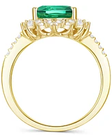 Lab-Grown Emerald (2-1/4 ct. t.w.) & Lab-Grown White Sapphire (5/8 ct. t.w.) Halo Ring in 14k Gold-Plated Sterling Silver