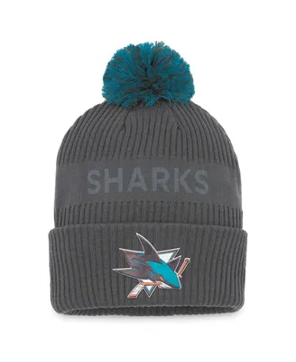Men's Fanatics Charcoal San Jose Sharks Authentic Pro Home Ice Cuffed Knit Hat with Pom