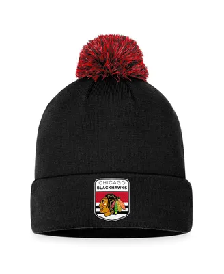 Men's Fanatics Black Chicago Blackhawks 2023 Nhl Draft Cuffed Knit Hat with Pom