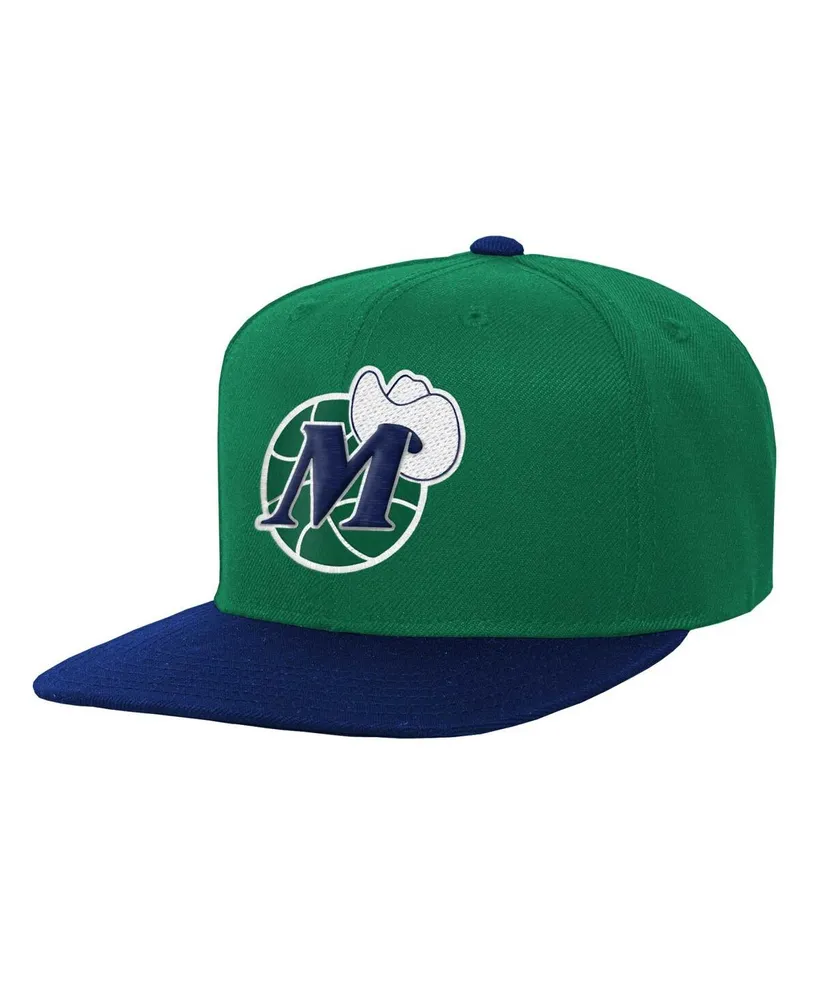 Big Boys and Girls Mitchell & Ness Navy, Green Dallas Mavericks Two-Tone Snapback Hat
