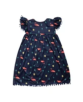 Mixed Up Clothing Little Girls Flutter Sleeves All Over Print Pom-Pom Dress