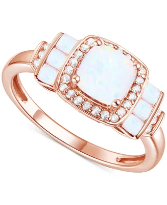 Lab-Grown Opal (3/8 ct. t.w.) & White Sapphire (1/6 Statement Ring 14k Rose Gold-Plated Sterling Silver (Also Lab