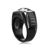 Stainless Steel Square Black Cz Ring - Gray Spinel