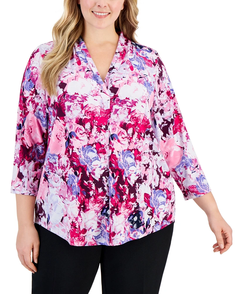 Jm Collection Plus Floral-Print Top