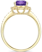 Amethyst (1-1/3 ct. t.w.) & Lab-Grown White Sapphire (1/4 Halo Ring 14k Gold-Plated Sterling Silver (Also Additional Gemstones)