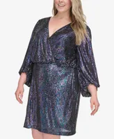 Eliza J Plus Size Balloon-Sleeve Sequin Cocktail Dress