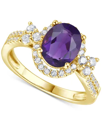 Amethyst (1-1/2 ct. t.w.) & Lab-Grown White Sapphire (1/2 Halo Statement Ring 14k Gold-Plated Sterling Silver