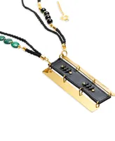 Nectar Nectar New York 18k Gold-Plated Mixed Gemstone & Faux Leather Statement Pendant Necklace, 42" + 10" extender