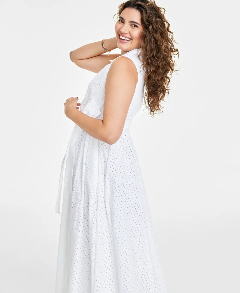 On 34th Women's Eyelet Collared Wrap Midi Dress, Created for Macy's
