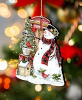 Designocracy Holiday Wooden Ornaments Snowman with Cardinals Home Decor Set of 2 S. Winget