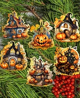 Designocracy Holiday Wooden Clip-On Ornaments Spooky Houses Set of 6 G. DeBrekht