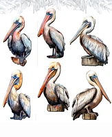 Designocracy Holiday Wooden Clip-On Ornaments Pelicans Set of 6 G. DeBrekht