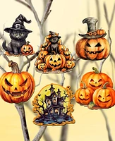 Designocracy Holiday Wooden Clip-On Ornaments Spooky Pumpkins Set of 6 G. DeBrekht