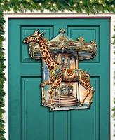 Designocracy Carousel Giraffe Christmas Wooden Door Decor Wall Decor G. DeBrekht