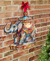 Designocracy Carousel Elephant Christmas Door Decor Wooden Wall Decor G. DeBrekht