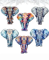 Designocracy Holiday Wooden Clip-On Ornaments Elephants Set of 6 G. DeBrekht