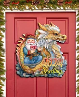 Designocracy Santa with Dragon Christmas Wooden Door Decor Wall Decor G. DeBrekht