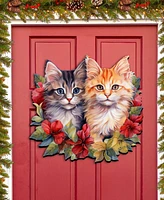Designocracy Cute Kittens Christmas Wooden Door Hanger Door Decor G. DeBrekht