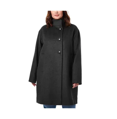Womens Plus-Size Wool Coat with Stand Collar