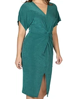 24seven Comfort Apparel Women's Short Sleeve V-neck Twist Front Dress