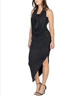 24seven Comfort Apparel Women's Long Asymmetrical Backless Halter Dress