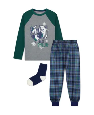 Max & Olivia Big Boys 2 Pack Pajama Set with Socks, 3 Pieces