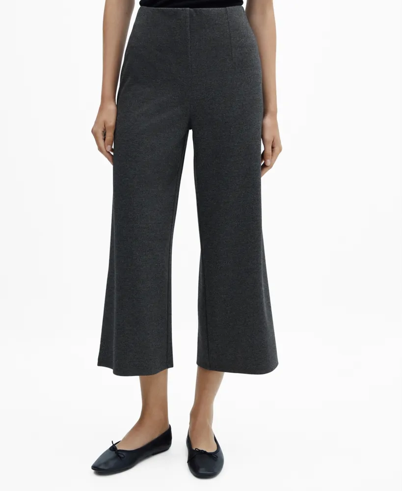 Brora Plain Wool Crepe Cropped Culotte Trousers, Black, 6