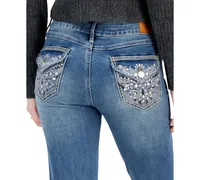 Dollhouse Juniors' High-Rise Bootcut Embellished-Pocket Jeans