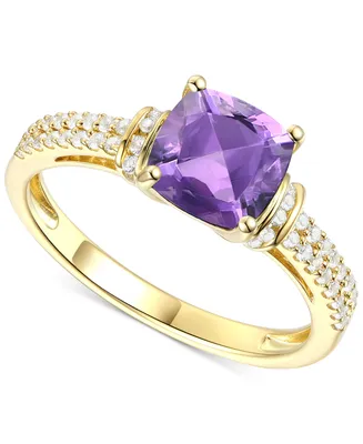 Amethyst (1-1/3 ct. t.w.) & Lab-Grown White Sapphire (1/4 Cushion Ring 14k Gold-Plated Sterling Silver (Also Additional Gemstones)