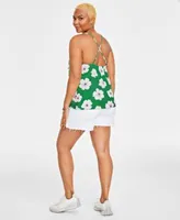 On 34th Womens Floral Print Keyhole Bow Tank Raw Hem Jean Shorts Created For Macys